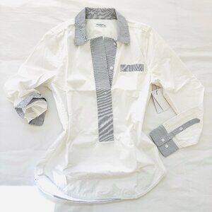NEW NWT Equipment White and Blue Stripe Women's Pullover Top Shirt Size M
